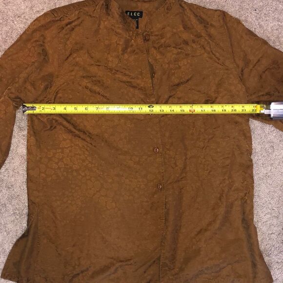 ELCC Silk Burnt Orange Rust Colored Leopard Print Button-up Blouse, Sz XL - Picture 6 of 7
